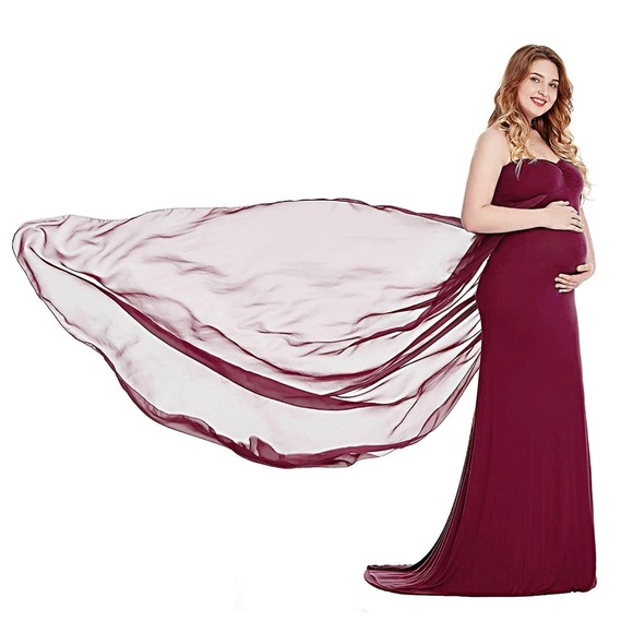 Maternity shoot baby shower Maroon chiffon dress - Picture 6 of 8